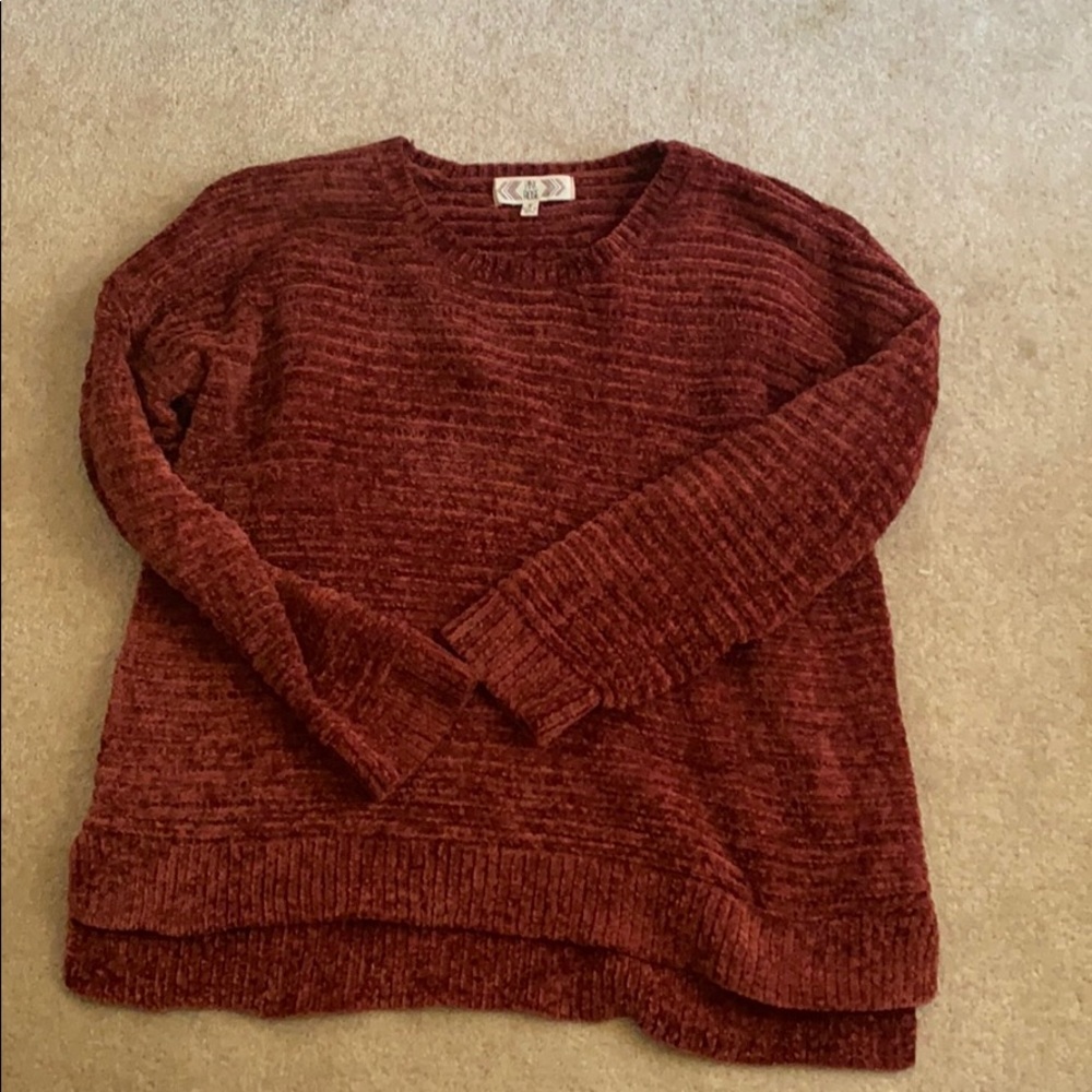 “pink rose” burgundy/rust colored sweater
